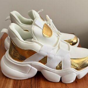 Fashion Nova Gold and White Sneakers